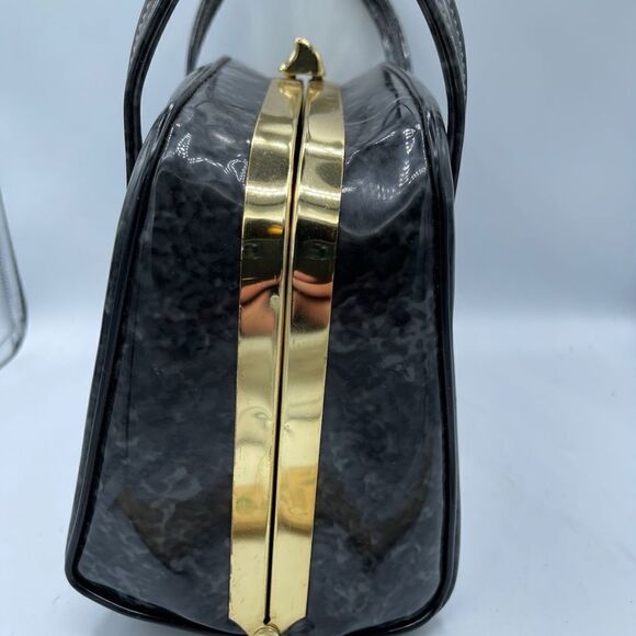 Vintage Stuart "Lady" McQuire Patent leather black marbled Handbag - Picture 9 of 14